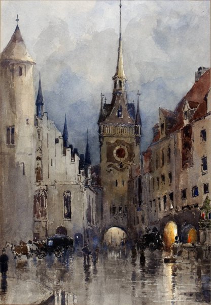 Main Product Photo of Street Scene in Munich  Painting by Ross Sterling Turner