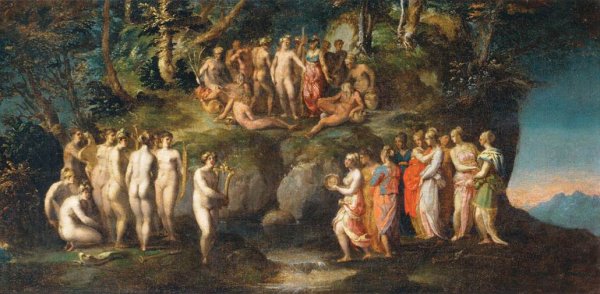 Main Product Photo of The Contest of the Pierides Painting by Rosso Fiorentino