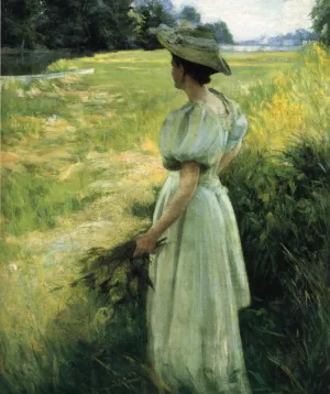 Woman Outdoors Oil painting by Roswell Stone Hill