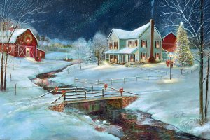 Christmas on the Farm by Ruane Manning Oil Painting