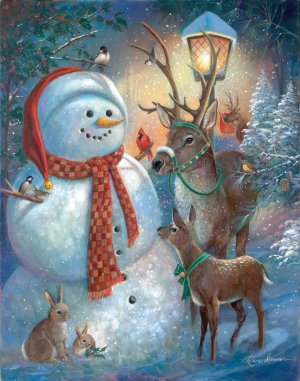 Hello Mr. Snowman! by Ruane Manning Oil Painting