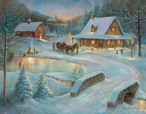 Little Meadows Xmas by Ruane Manning Oil Painting