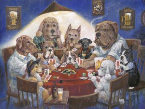 Poker Dogs by Ruane Manning Oil Painting