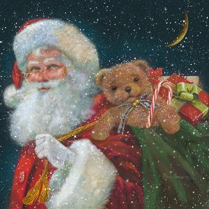 Santa Delivering Toys by Ruane Manning Oil Painting