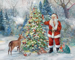 Santa Trimming Tree by Ruane Manning Oil Painting