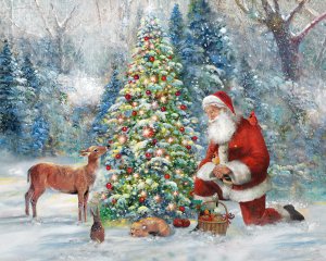 Santa's Gathering by Ruane Manning Oil Painting