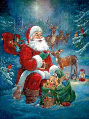Santa's Woodland Friends by Ruane Manning Oil Painting
