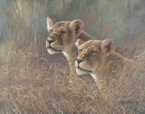 Sisters of the Serengeti by Ruane Manning Oil Painting