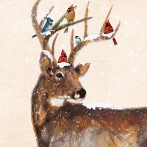 Winter Stag and Friends by Ruane Manning Oil Painting