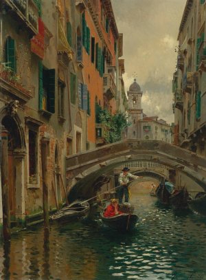 A Quiet Canal, Venice by Rubens Santoro Oil Painting