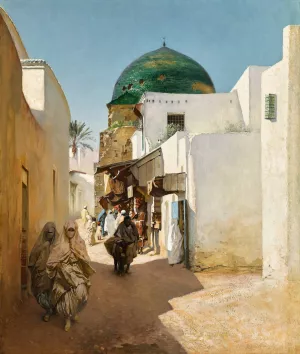A sunlit street by Rubens Santoro Oil Painting