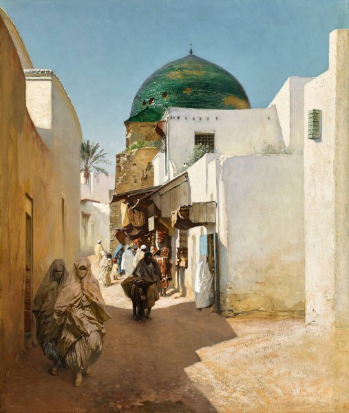 A sunlit street by Rubens Santoro - Hand-Painted Oil Painting Reproduction