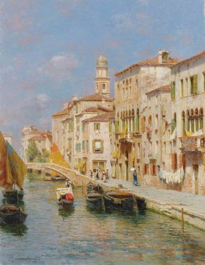 Canal in Venice by Rubens Santoro Oil Painting