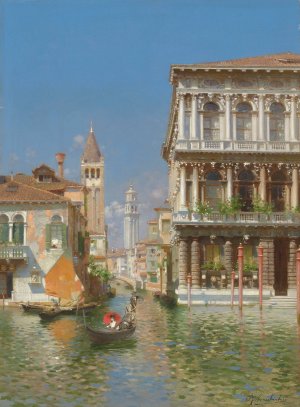 Gondola On The Grand Canal Near Ca'Rezzonico, Venice by Rubens Santoro Oil Painting
