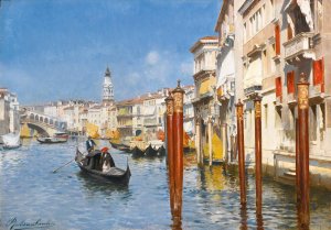 The Grand Canal With The Rialto Bridge, Venice by Rubens Santoro Oil Painting