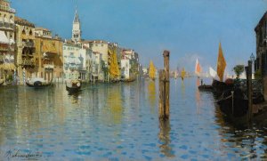 View Across The Grand Canal From Dorsoduro With The Bell Tower Of San Marco  by Rubens Santoro Oil Painting