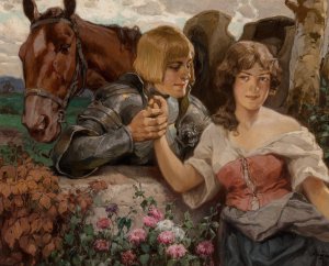 A Gallant Knight and his Maiden by Rudolf Alfred Hoger Oil Painting