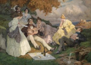 FrOhliche Sangesrunde mit einer Donaulandschaft by Rudolf Alfred Hoger Oil Painting