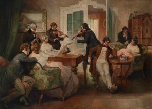 Hausmusik by Rudolf Alfred Hoger Oil Painting