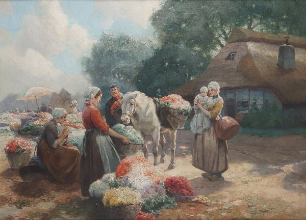 Main Product Photo of Hollandischer Blumenmarkt Painting by Rudolf Alfred Hoger