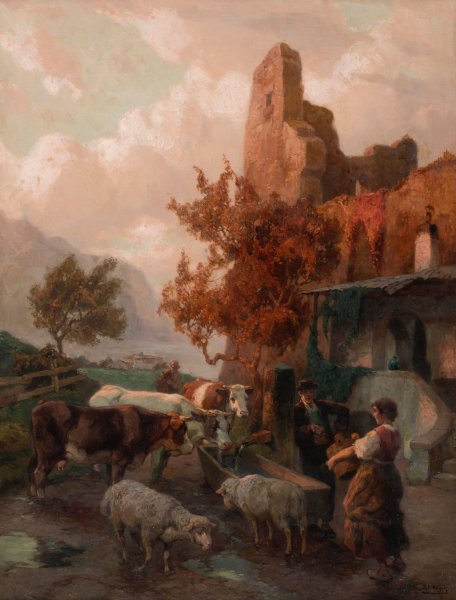 Main Product Photo of Plausch an der Tranke Painting by Rudolf Alfred Hoger
