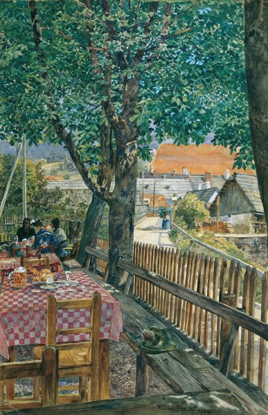 Wirtshausgarten  by Rudolf Bernt - Hand-Painted Oil Painting Reproduction