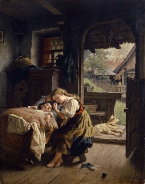 Interior With Sleeping Siblings by Rudolf Epp Oil Painting