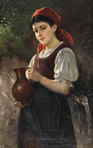 Junges Madchen mit einem Tonkrug by Rudolf Epp Oil Painting