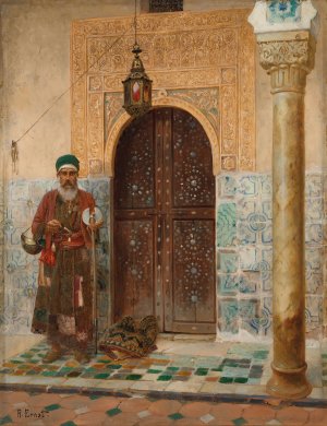 A holy man by an entrance by Rudolf Ernst Oil Painting