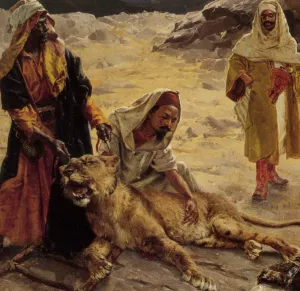 Captured Lion by Rudolph Ernst - Oil Painting Reproduction