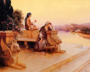 Elegant Arab Ladies on a Terrace at Sunset by Rudolph Ernst - Oil Painting Reproduction