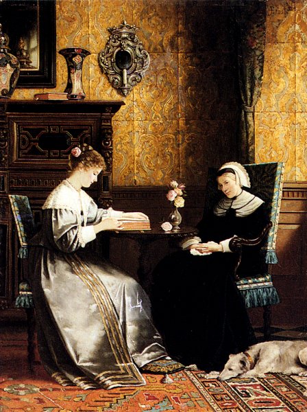 Reading A Book by Rudolph Ernst - Hand-Painted Oil Painting Reproduction
