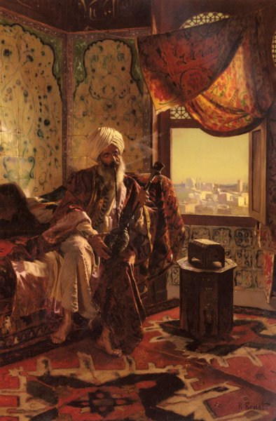 Main Product Photo of Smoking The Hookah Painting by Rudolph Ernst