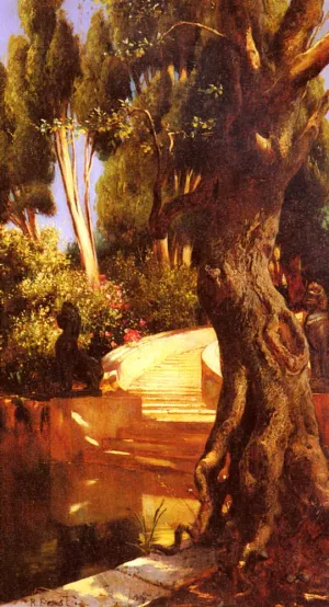The Staircase Under The Trees by Rudolph Ernst - Oil Painting Reproduction