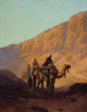 Caravan Passing Through A Wadi by Rudolf Hellgrewe Oil Painting
