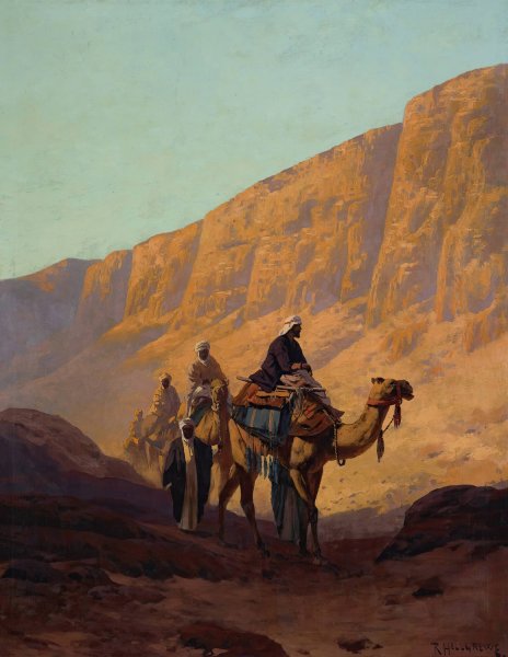 Main Product Photo of Caravan Passing Through A Wadi Painting by Rudolf Hellgrewe
