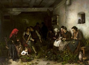 Hop husking by Rudolf Hirth Du Frenes Oil Painting