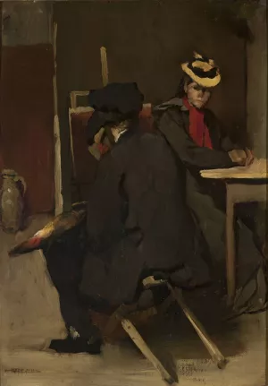 In the painter's studio by Rudolf Hirth Du Frenes Oil Painting