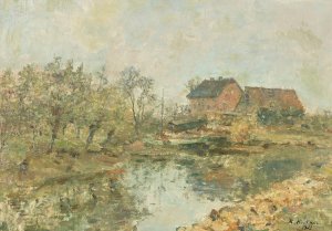 BauerngehOft mit Teich by Rudolf Hockner Oil Painting