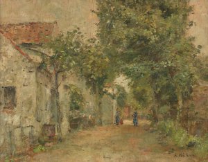 Frauen vor landlichen Hausern by Rudolf Hockner Oil Painting