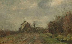 Hausergruppe in Landschaft by Rudolf Hockner Oil Painting