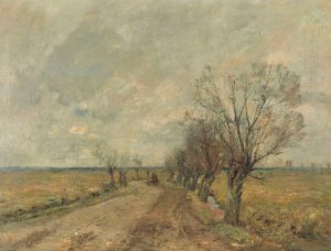 Marschlandschaft mit Weidenallee und Reiter by Rudolf Hockner Oil Painting