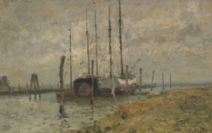 Segelboot im Hafen von Schulau by Rudolf Hockner Oil Painting