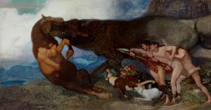 Fighting With A Monster by Rudolf Jettmar Oil Painting
