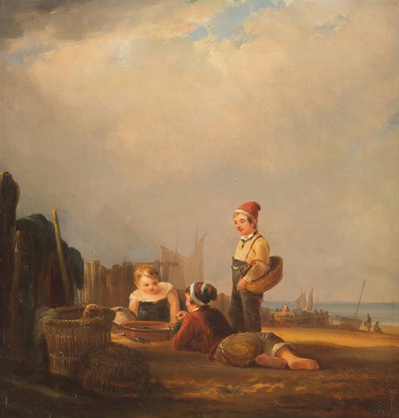 Main Product Photo of Young fisher playing with the catch  Painting by Rudolf Jordan