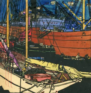 Farbholzschnitt Hafen von Triest Oil painting by Rudolf Kalvach