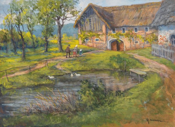 Main Product Photo of Bauernhof und Ententeich Painting by Rudolf Kierner