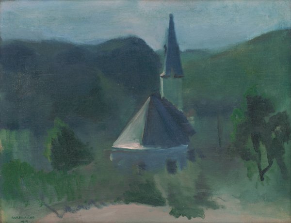 Church Near Jasov  by Rudolf Kremlicka - Hand-Painted Oil Painting Reproduction