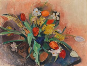Vase Mit Tulpen Und Narzissen by Rudolf Levy Oil Painting