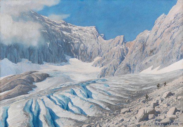 Auf dem HOllentalgletscher  by Rudolf Reschreiter - Hand-Painted Oil Painting Reproduction